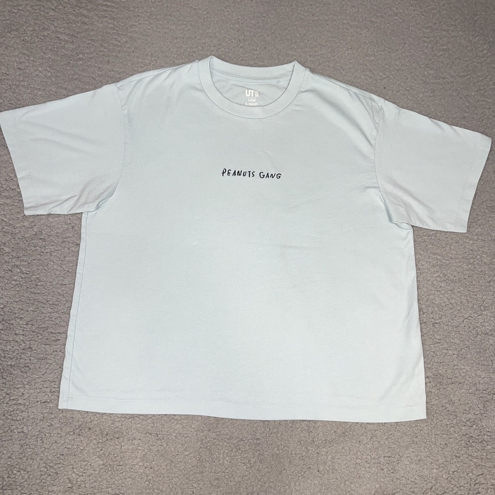 Uniqlo x Peanuts Gang Yu Nagaba T Shirt Men's Size S Gray Skateboard 2-Sided Tee